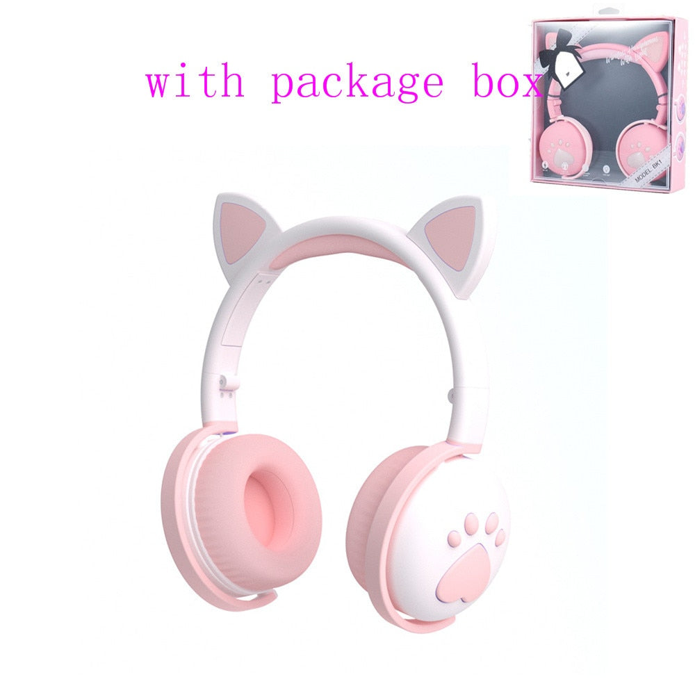 Glowing Cute LED Cat Ear Bluetooth Headphones with Mic